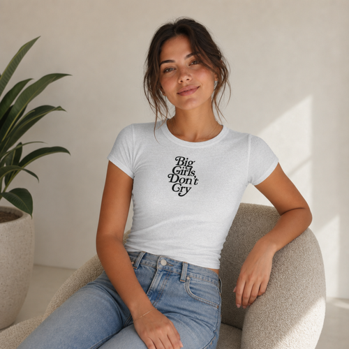 Big Girls Don't Cry Baby Tee, Enhypen Inspired Shirt, Women's Baby Tee, Script Text Graphic Shirt
